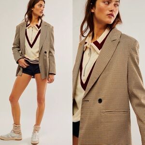 Blank NYC Show Business Blazer Brown Tan Plaid Oversized Size Small
